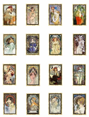 Mucha Lady Minis Repro Cotton Fabric Crazy Quilt Blocks (16) @ 1.25X2'' Each