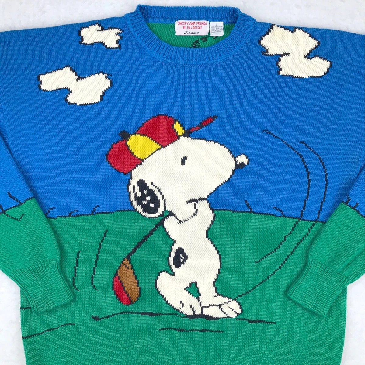 vintage 90s SNOOPY GOLF DOUBLE-SIDED Knit Sweater L cartoon peanuts  sweatshirt | eBay