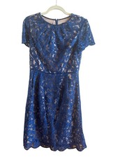 Adrianna Papell Size 6 Royal Blue Scalloped Lace Dress Beige Underslip