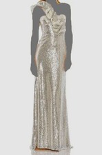 Mac Duggal Women's Silver Sequin Ruffled One Shoulder Gown Dress Size 2