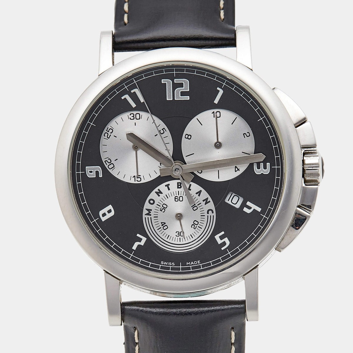 Montblanc Summit XL 7060 Black Dial Stainless Steel Leather Mens