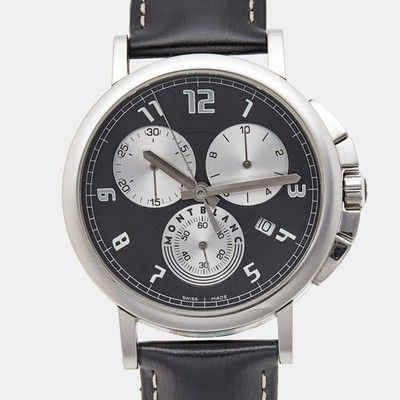 Montblanc Summit XL 7060 Black Dial Stainless Steel Leather Mens