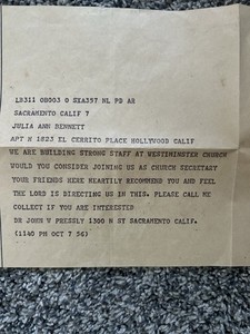 Vintage WestiMinister Telegram Telegragh  John Pressly Sacramento 