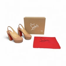 Christian Louboutin Movida 130 Nude Patent Leather Slingback Heel EU 38.5 US 8.5