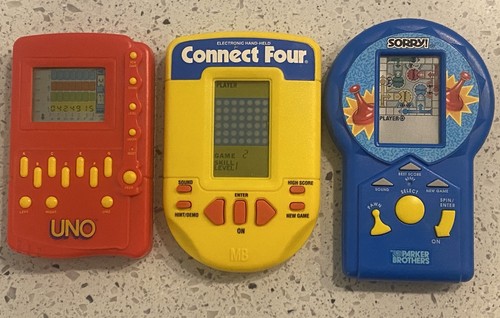 Vintage 1990s Electronic Handheld Board/Card Games Lot Of 3- Sorry/Connect 4/Uno