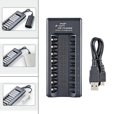 Smart 8-Slot 1.2V NI-MH AA / AAA-Batterie Wiederaufladbares USB-Ladegerät Easy