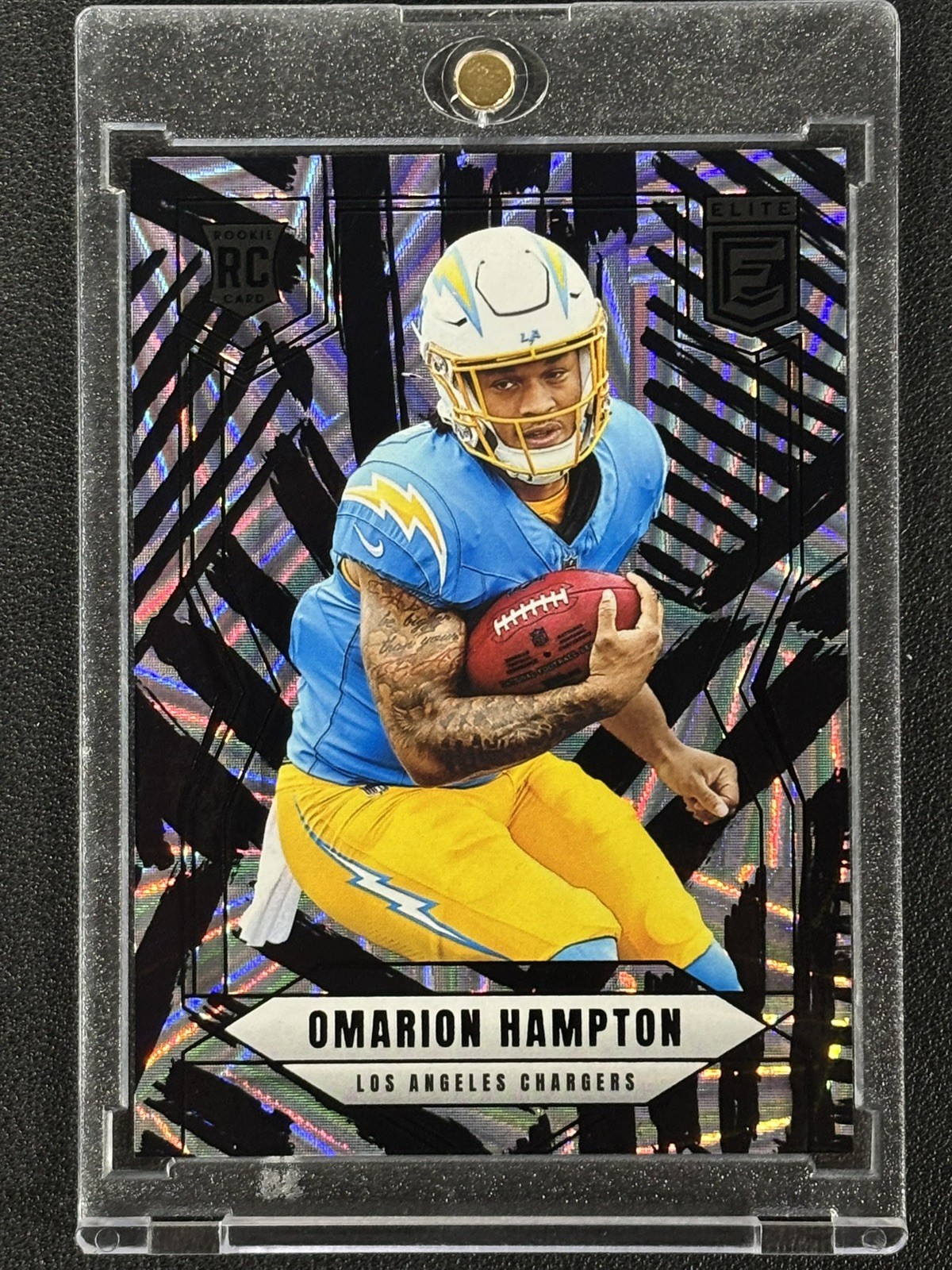 OMARION HAMPTON 2025 Donruss Elite RAZZLE DAZZLE RC #132 Chargers CASE HIT