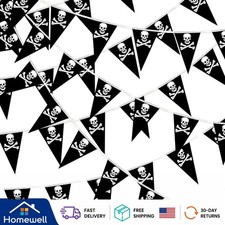80 Pcs Triangular Pirate Skull Flags 132 Ft Bunting for Halloween Celebrations