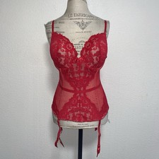 Frederick's of Hollywood Red Lace Mesh Sheer Underwired Bustier XL