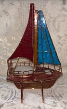 Stained Glass Metal 10.5  Tall Sailboat Sculpture