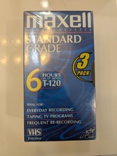 3 Pack Maxell T-120 6 Hour Standard Grade VCR Blank Video Tapes New Sealed