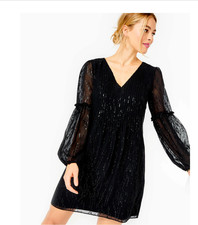 LILLY PULITZER CLEME SILK DRESS ONYX FISH CLIP CHIFFON SZ 10 NWT Retail 268 