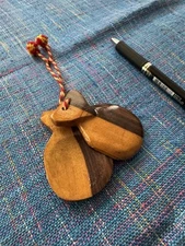 Vintage Hand Carved Wooden Set Of Castanets Wood Clappers Noisemakers Percussion