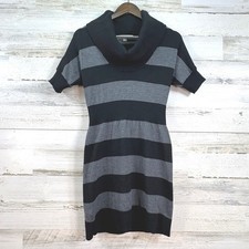Ann Taylor Loft Womens XS Black Grey Striped Merino Wool Cowl Neck Sweater Dress