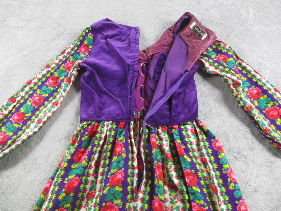 Vintage Domino Fashions Dress Womens Medium Purple Floral Maxi Velvet 70s Boho - Image 4 of 4