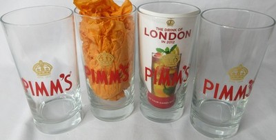 PIMM S Crown Logo 1840 Cocktail Glass British Barware Gin Drinkware Lot of 4 EUC