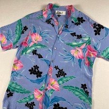 Vtg 90s Hilo Hattie Hawaiian Camp Shirt Mens L Floral Aloha Rayon Button-Up USA