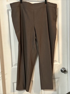 Avenue Women's 22 Average Beige Tan Slacks W Pockets Back Elastic Waist Pull On