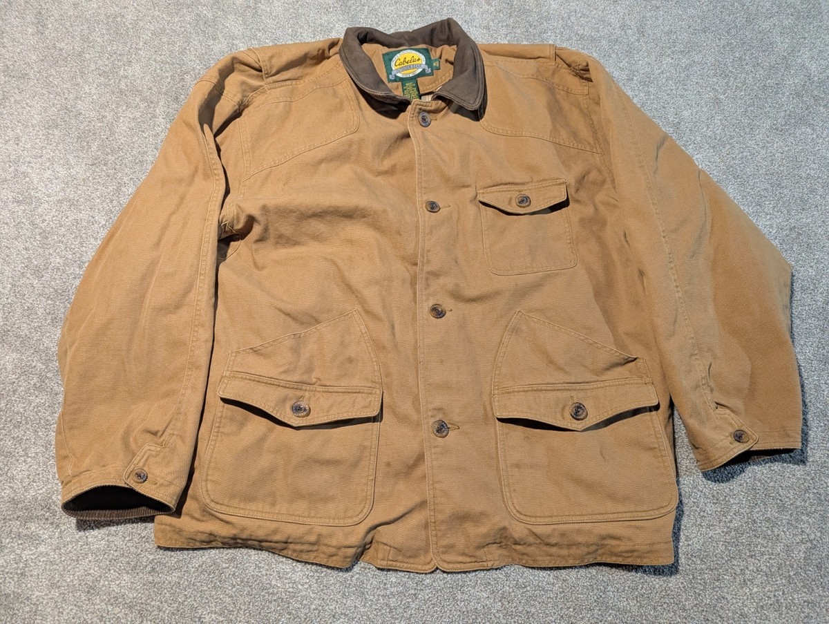 Cabelas Jacket Mens 3XL Canvas Flannel Lined Leather Collar Chore