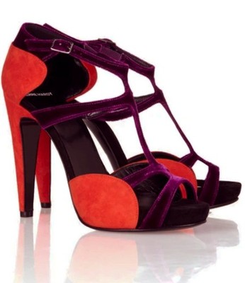 PIERRE HARDY 41 Purple Velvet Red Orange Suede Strappy Platform Heels 10.5 NIB