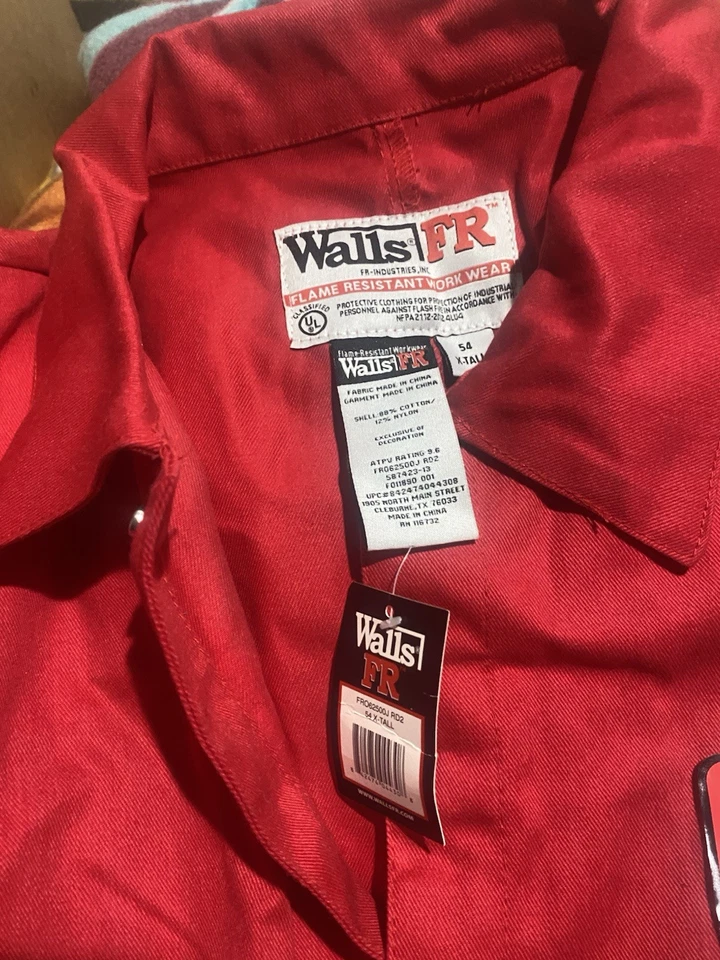 WALLS FR Flame Resistant Insulated Work Overalls Heavy Red Mens 54 Tall NWT’s - Image 4 of 4
