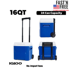 HOT SALE Igloo 16 QT Laguna Hard Side Ice Chest Cooler with Wheels, Blue, NEW