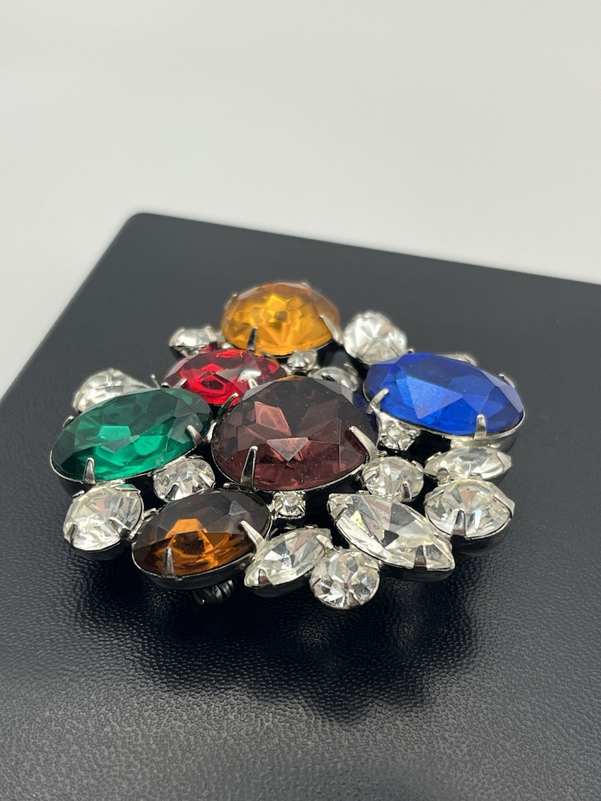 Multi colored rhinestone silver tone sparkly broo… - image 6