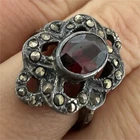 Vintage Sterling Silver 925 Garnet Marcasite Cluster Cocktail Ring Size 7