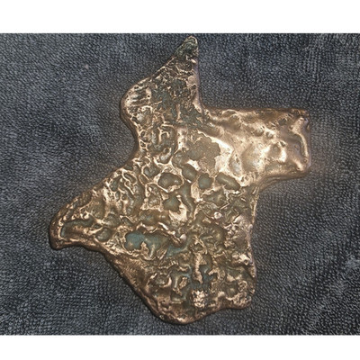 Texas Shaped Poured Copper over 1 kilo bluish patina