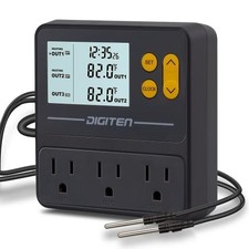 Reptile Temperature Controller, 3 Outlet Timer Thermostat for Grow Black