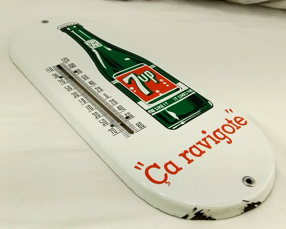 7up Canadian Porcelain Thermometer Sign 1950's Original 6 x 15