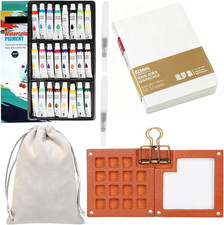 Compact Watercolor Paint Set with Palette, Brushes, and Sketchbook for Travel