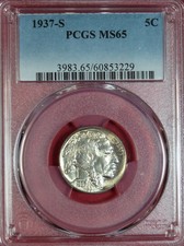 1937-S BUFFALO NICKEL PCGS MS65