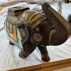 Antique Vintage Indian Hand Carved Wood Stone &Metal Inlay Brass Copper Elephant — photo 8