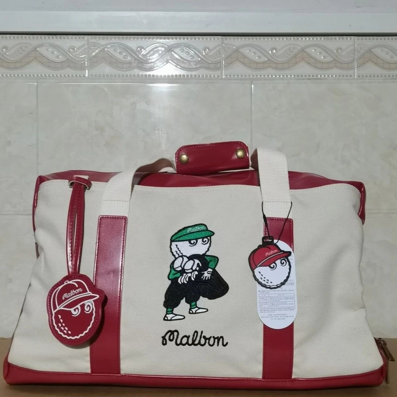 Malbon Golf Red Maroon Carry On Boston Bag Shoe Travel Golf Pre-owned