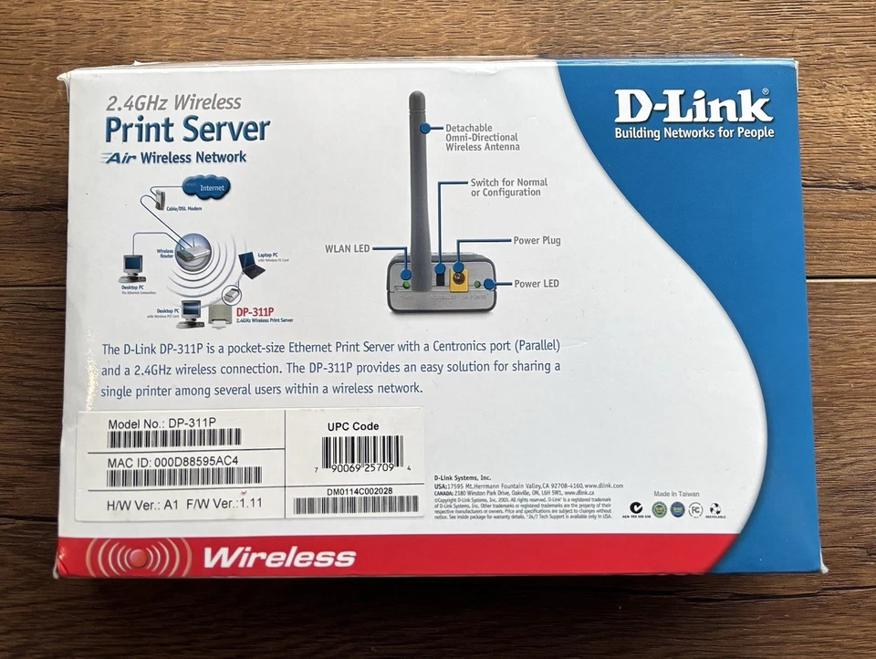 D-Link (DP-311P)Air Wireless Print Server (11 Mbps) 2.4 GHz Wireless NewOpen Box - Image 3 of 4