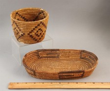 2 Small Antique Western Pima or Papago Native American Indian Baskets NO RESERVE
