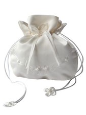 HBH Brautmoden Brauthandtasche aus Satin mit Perlen bestickt,Farbe: Ivory, Weiss