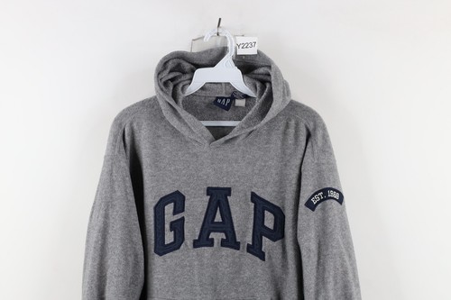 Vintage 90s Gap Boys XL Distressed Spell Out Block Letter Fleece Hoodie Gray USA - Picture 2 of 12