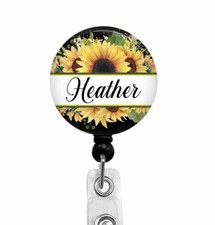 LVN BSN RN Nurse Personalized Retractable Badge Reel With Sunflowers, T32B