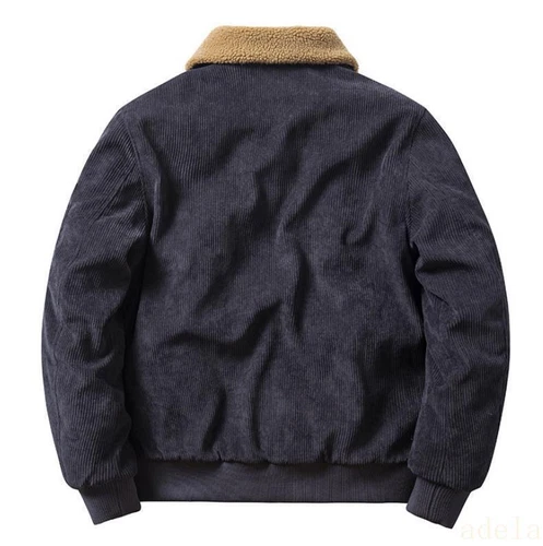Herren Baumwolle Gefüttert Cord Motorrad Jacke Revers Mantel Dick Warm Biker Mäntel - Bild 6 von 17