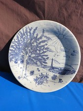 6735. Wandteller : Fr&uuml;hling  -  Ironstone  -  blau weiss  -  24,5 cm