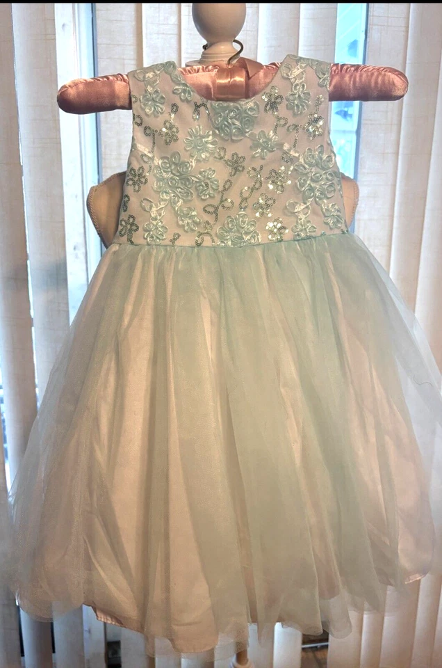 2 Vestido Marmellata Talla 5 Verde GEMELOS Tul Lentejuelas Boda Flor Niña Pascua Foto 3 de 4