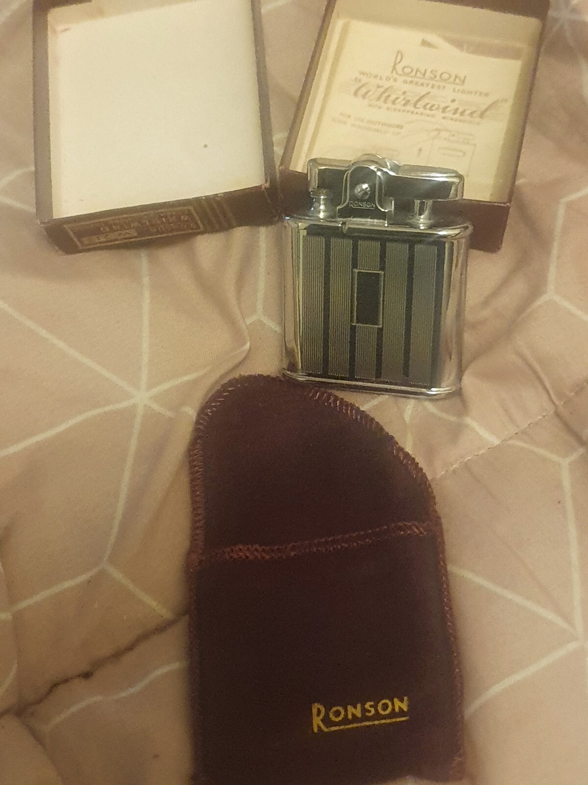 Ronson Whirlwind Lighter with Box and pouch Showroom Condition 1957