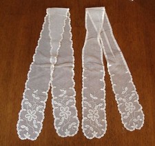 Amazing PAIR of 37" Antique Lappet - Irish handmade Needlerun Lace EX condition