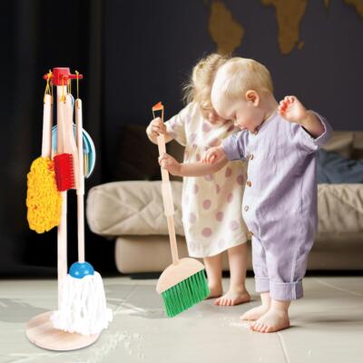 Cleaning Supplies Toddler Play Broom Set Wooden Broom Mop Cleaning