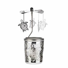 Glas Karussell Windlicht Turtle, Schildkröte silber Teelichthalter Pyramide Glas