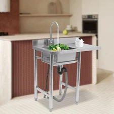 304 Stainless Steel 1 Compartment Sink Commercial Kitchen Sink With Faucet