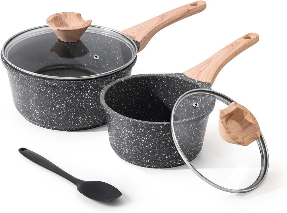 1.5QT & 2.5QT Non Stick Small Pot with Granite Coating, Saucepan with Pour Spout
