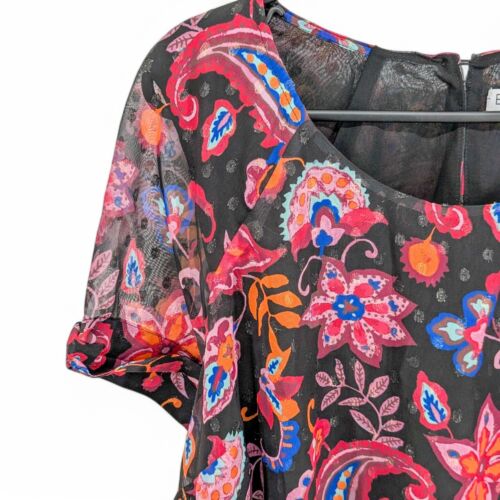 Estelle Women's Capri Sunset Top Handkerchief Floral Print Black Plus Size 0X - Picture 2 of 7